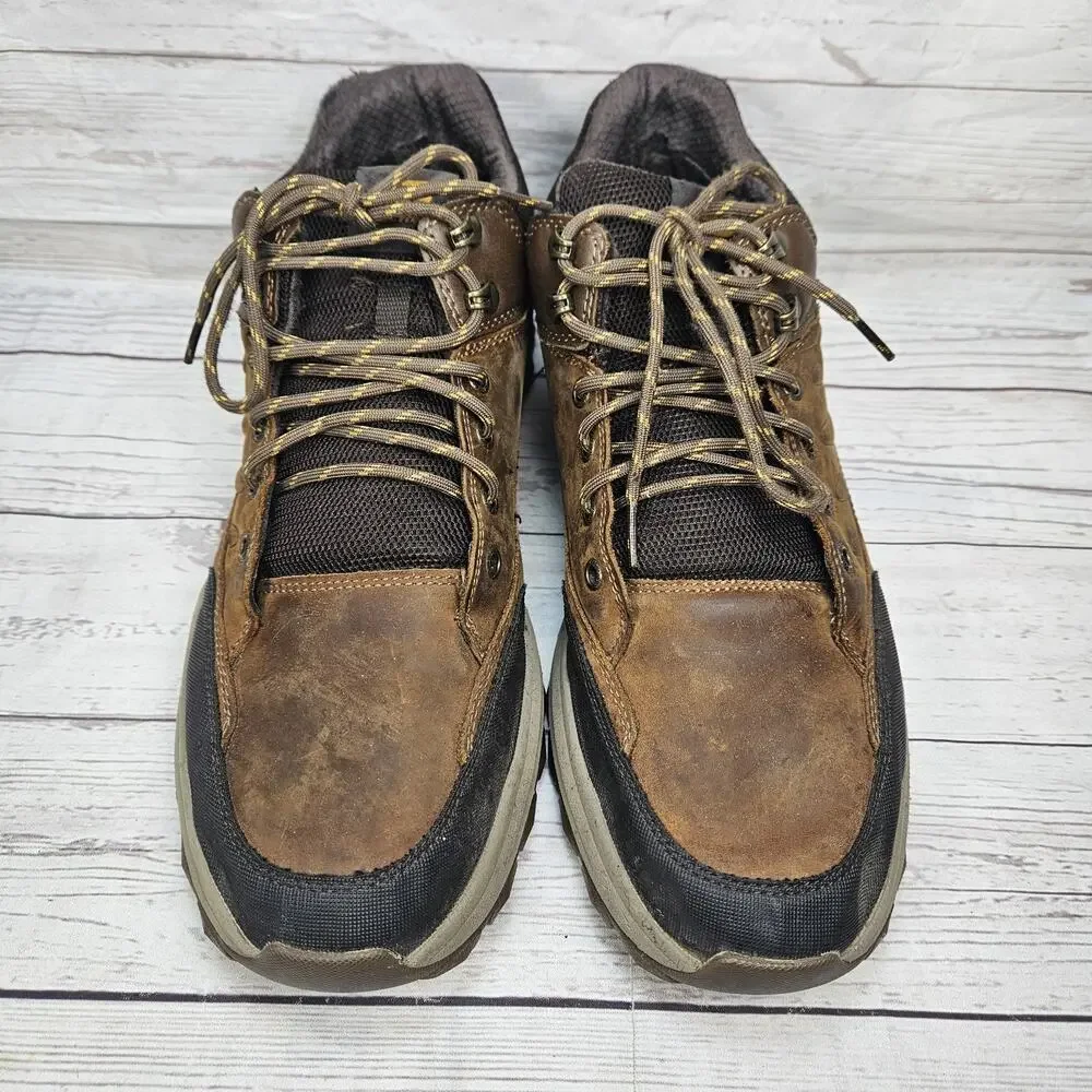 Men's Skechers Waterproof Zeller Low Hiking Boots Brown Leather Size 13